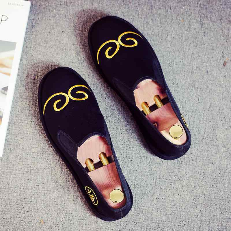 スリッポン メンズ おしゃれ カジュアル 歩きやすい 布靴 格子 刺繍 豆豆 シューズ プリント 通気性