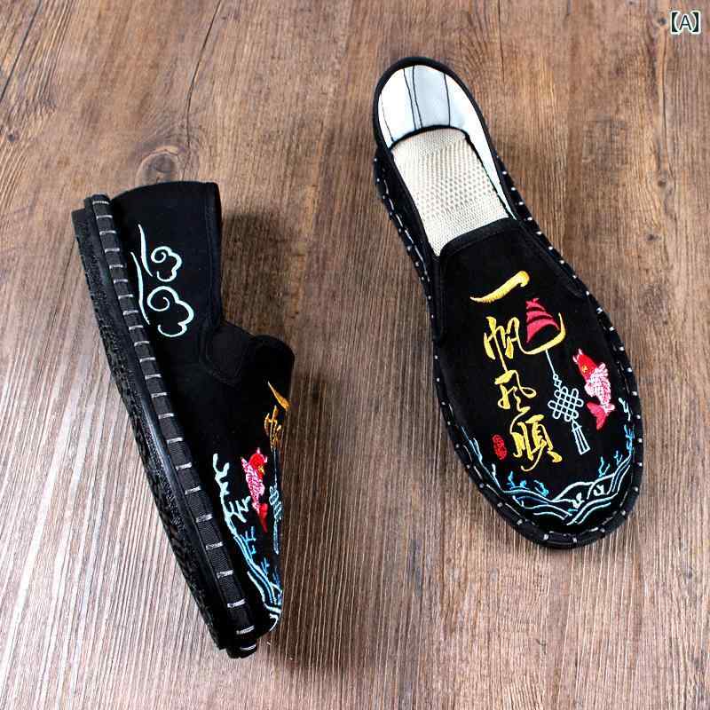 スリッポン 布靴 メンズ おしゃれ カジュアル 歩きやすい 春秋 刺繍 中国風 滑り止め 軽量 ソフト 仕事用