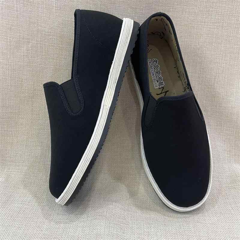 スリッポン 布靴 メンズ おしゃれ カジュアル 歩きやすい 刺繍 春秋 通気性 幅広 千層底 ブラック クラシック 低め