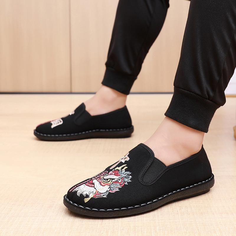 スリッポン メンズ おしゃれ カジュアル 歩きやすい 刺繍 中国風 シューズ 軽量 滑り止め ソフトソール..