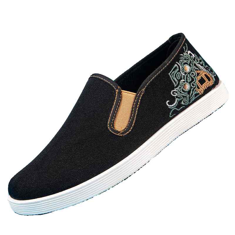 スリッポン 布シューズ メンズ おしゃれ カジュアル 歩きやすい 貔貅刺繍 中国風 刺繍 軽量 柔らかい 通気性 シューズ