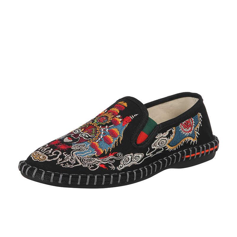 スリッポン メンズ おしゃれ カジュアル 歩きやすい 春 刺繍 中国風 通気性 柔らかい ソフト