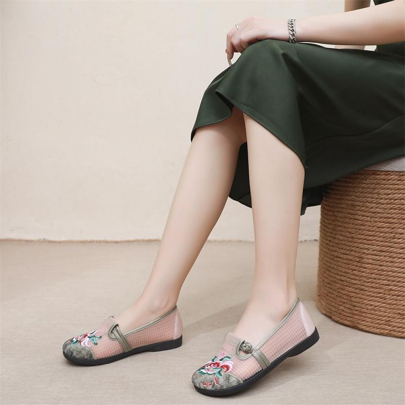 布シューズ レディース おしゃれ 歩きやすい 刺繍 花柄 一脚スリッポン 夏 メッシュ 通気性 快適 母親 ..