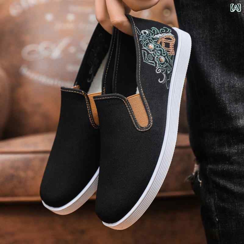 スリッポン メンズ おしゃれ カジュアル 歩きやすい 黒 通気性 軽量 ソフトソール 滑り止め 刺繍 民族風 シューズ