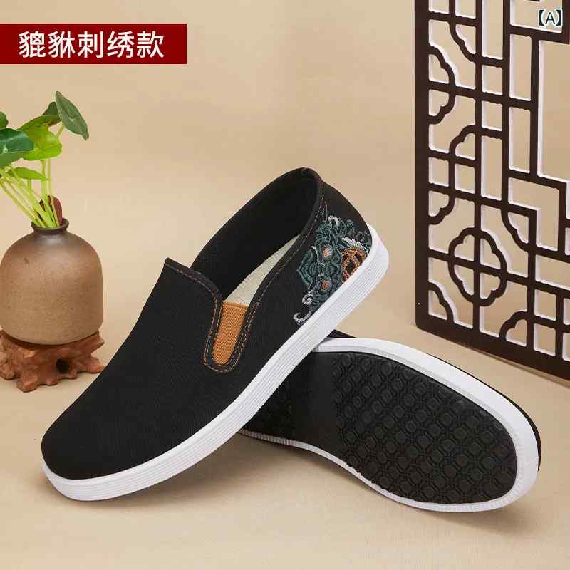 スリッポン メンズ おしゃれ カジュアル 歩きやすい ブラック 刺繍 中国風 通気性 軽量 シューズ ドラ..
