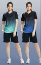 陸上 ユニフォーム 上下 スポーツ 柔らかい 通気性 速乾 ランニング 夏 フィットネス ウェア 半袖 Tシャツ ショートパンツ 男女兼用 メンズ レディース トレーニング グラデーション 大きいサイズ グレー 青 緑