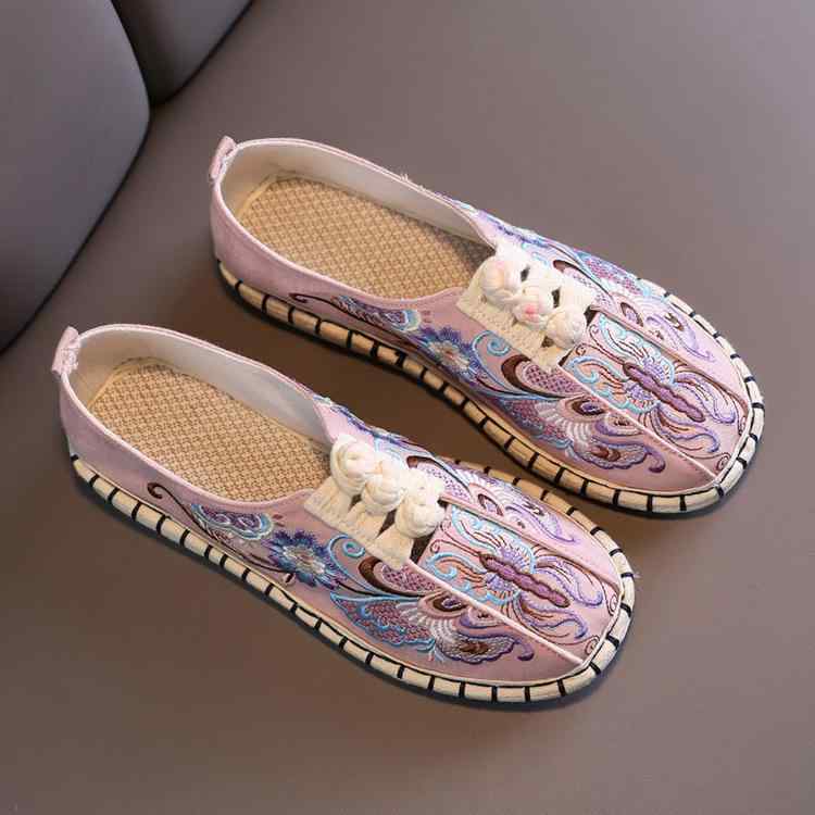 刺繍 シューズ レディース おしゃれ 歩きやすい 春秋 千層底 フラットソール 花柄 布製 手作り 民族風 中国風 ハンフー 伝統 快適