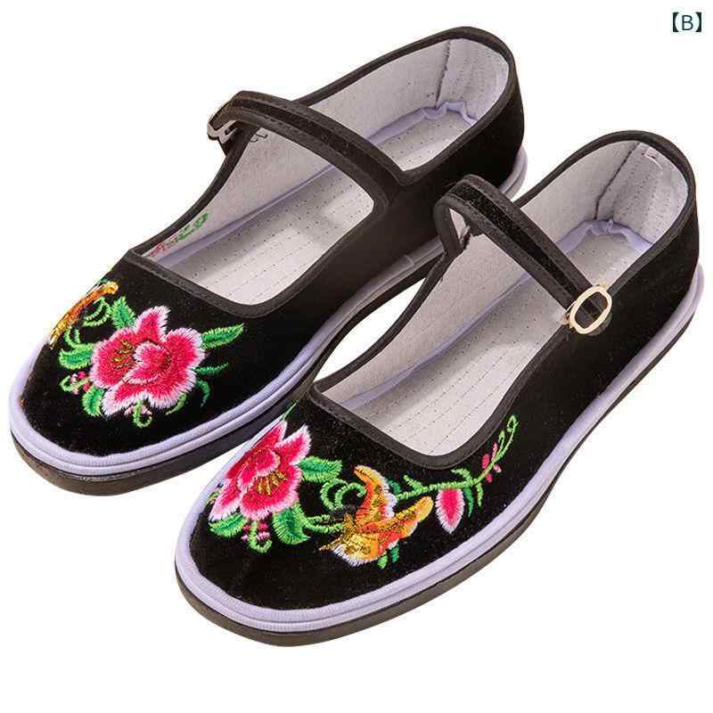 布靴 レディース おしゃれ 歩きやすい 花柄 刺繍 手作り 中国風 民族風 シニア 履きやすい 上品
