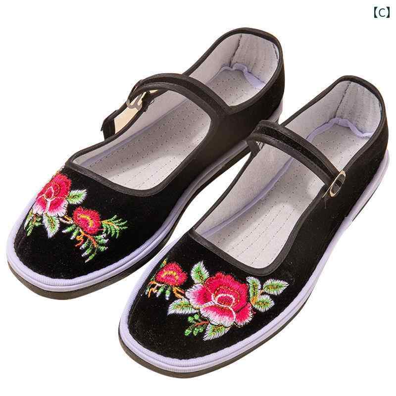 布靴 レディース おしゃれ 歩きやすい 花柄 刺繍 手作り 中国風 民族風 シニア 履きやすい 上品