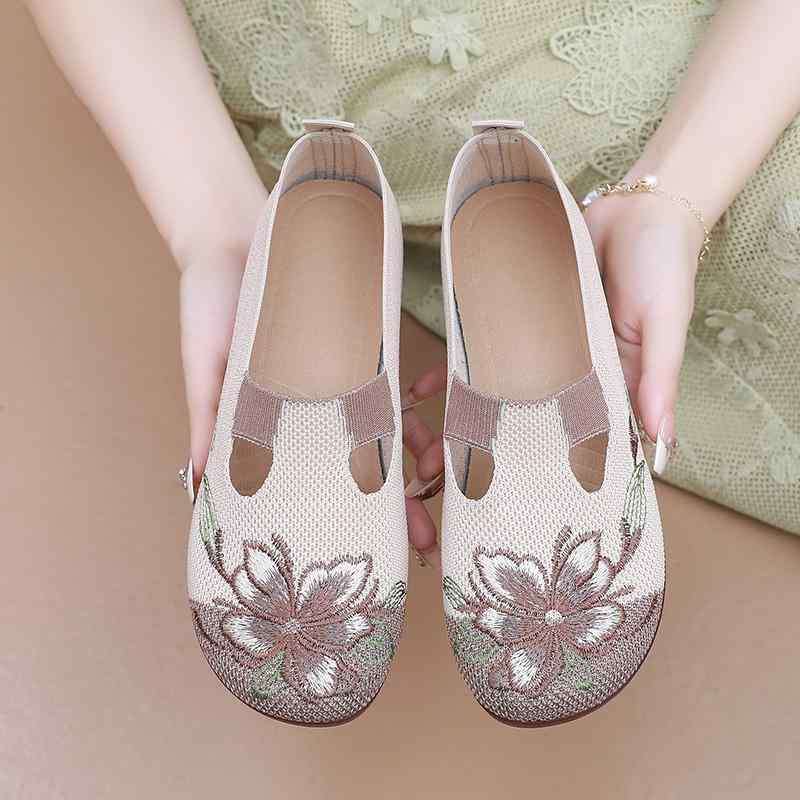 布シューズ レディース おしゃれ 歩きやすい 夏 通気性 メッシュ きれいめ 刺繍 花柄 滑り止め 柔らか..
