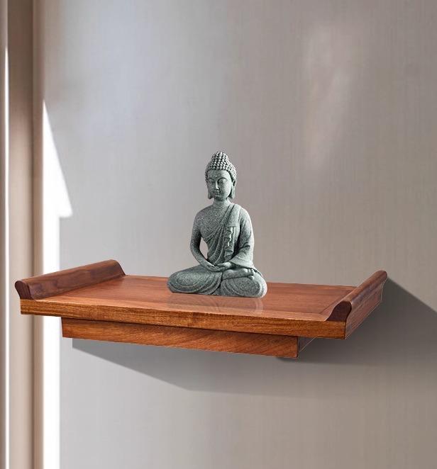 神棚 壁掛け マホガニー 小さい 仏壇 チャイナ風 スライド板 仏具台 観音菩薩像 供物 香炉 ディスプレイ シェルフ 穴あけ不要 シンプル 上品 赤 黒