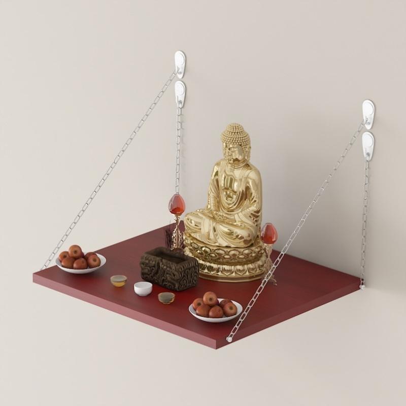 神棚 壁掛け 小さめ 木 供え台 仏壇 シェルフ 香炉 仏像 供花 吊り下げ 穴あけ不要 シームレスピン 粘..