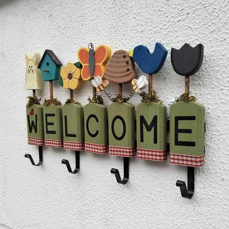 ドアプレート カントリー 調 木製 フック 玄関 入口 家庭 カフェ 美容室 店舗 壁掛け ウォールデコレー..