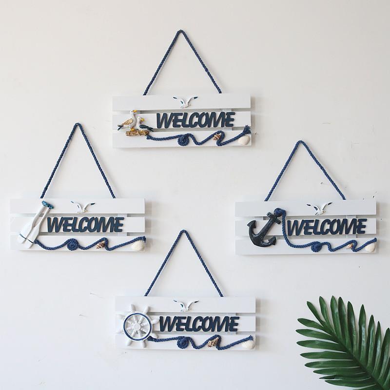 ドアプレート 木製 地中海風 ウェスカム サイン 四角形 家庭 玄関 カフェ 美容室 飲食店 入口 吊り下げ..