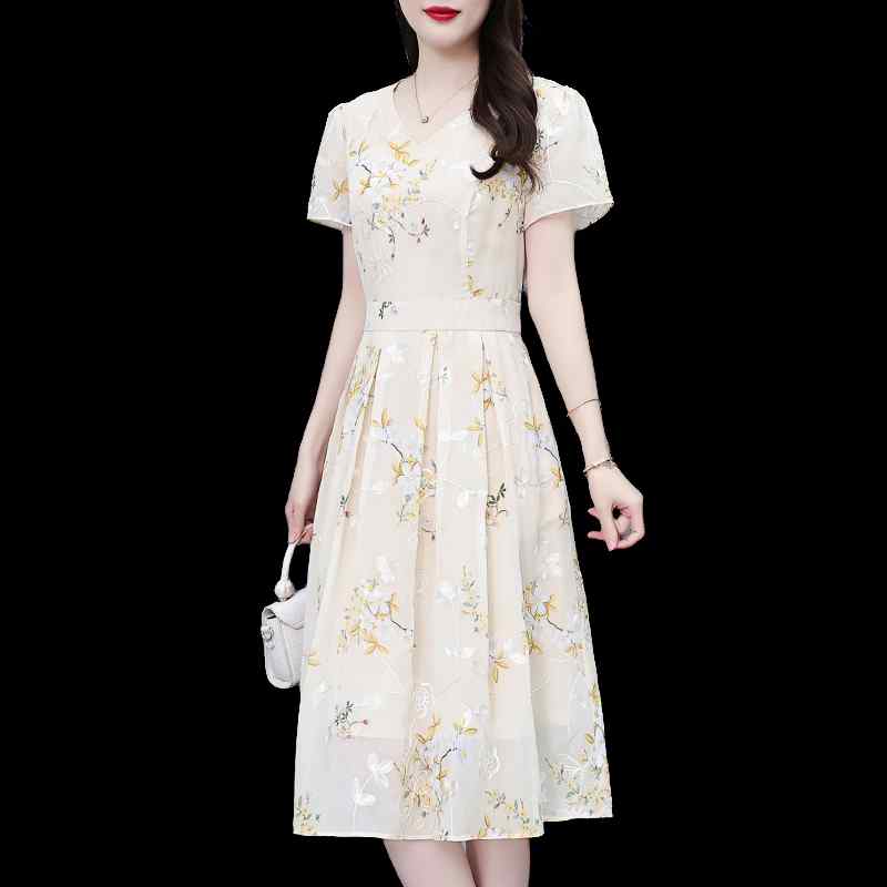 樂天商城 - ワンピース レディース 夏 花柄 シフォン 小柄 上品 ミディ丈 きれいめ 50代 ママ 通勤 フォーマル エレガント