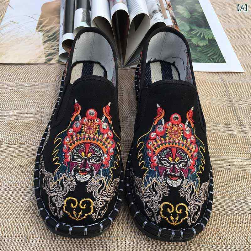 スリッポン 布靴 メンズ おしゃれ レディース ブラック 中国風 刺繍 カジュアル シューズ 秋 夏