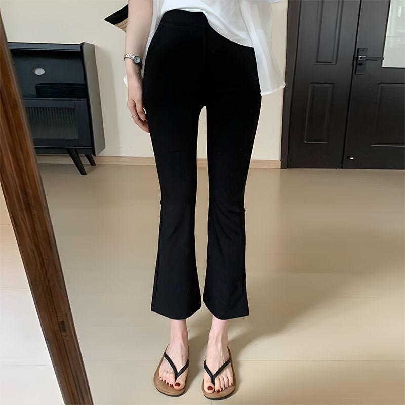 Other - パンツ レディース きれいめ 黒 九分丈 微フレア 夏 薄手 ハイウエスト 脚長 美脚 カジュアル 涼しい 快適