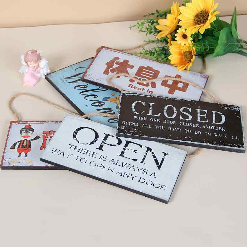 ドアプレート アンティーク調 韓国 中国語 木製 玄関 入口 家 カフェ 飲食店 サイン 吊り下げ ハンギン..