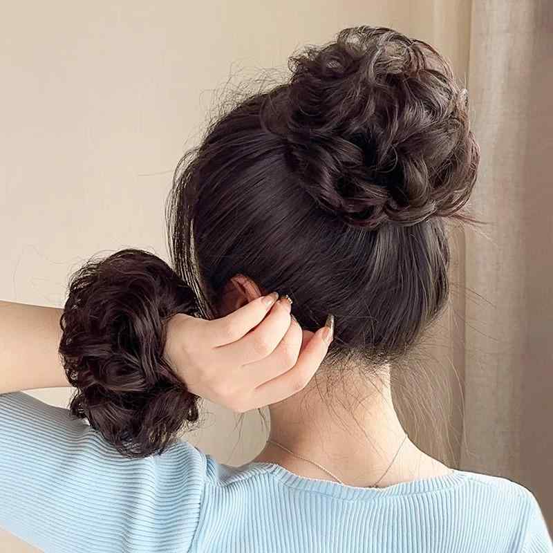お団子 ウィッグ つけ毛 レディース 簡単 伸縮性 シュシュ ポイント 部分用 ワンタッチ まとめ髪 ボリュームアップふんわりカール ヘアアレンジ 小物 ミセス マダム シンプル おしゃれ エレガント 黒 茶