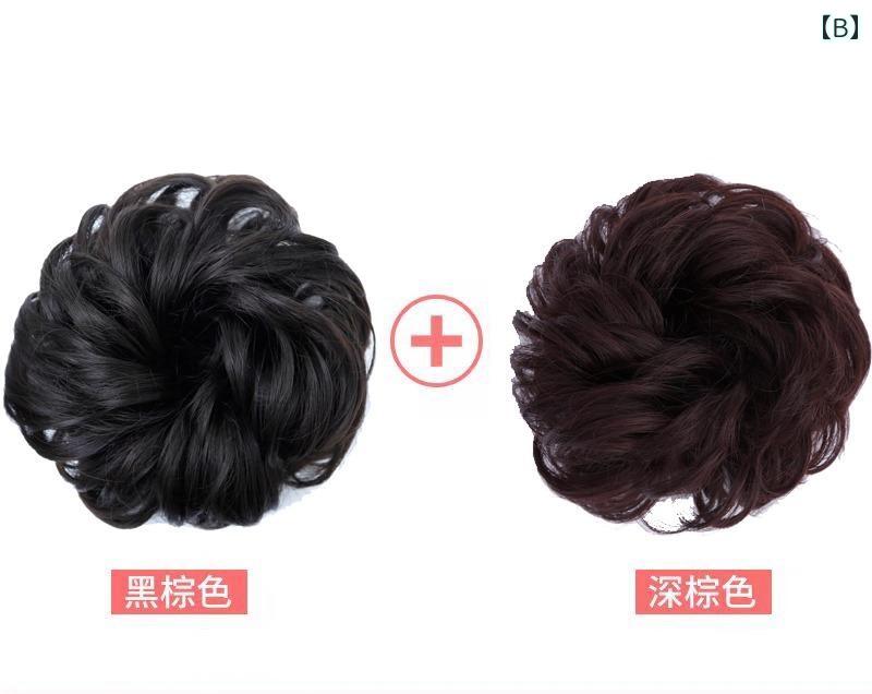 フロントップ楽天市場店のお団子 ウィッグ つけ毛 レディース簡単 シュシュ 伸縮性 ワンタッチ ポイント 部分用 ふんわり まとめ髪 へアアレンジ ボリュームアップ 小物 ミセス マダム シンプル おしゃれ 黒 茶｜アングル3