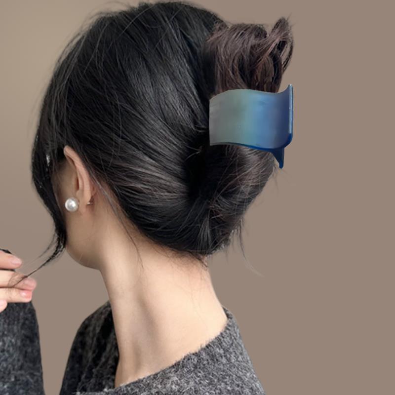 ヘアクリップ レディース ブルー グラデーション マット 大きめ 髪留め ポニーテールクリップ ヘアアク..