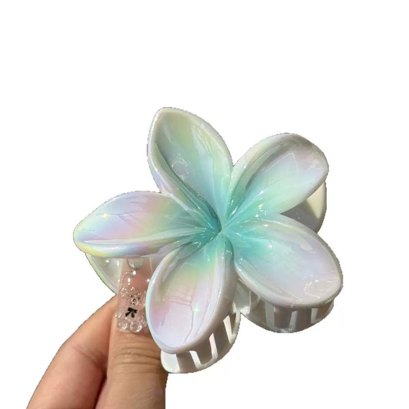 ヘアクリップ レディース 夏 花柄 彩色 グラデーション 髪留め 鶏卵花 フラワー 鮫型 可愛い ヘアアク..