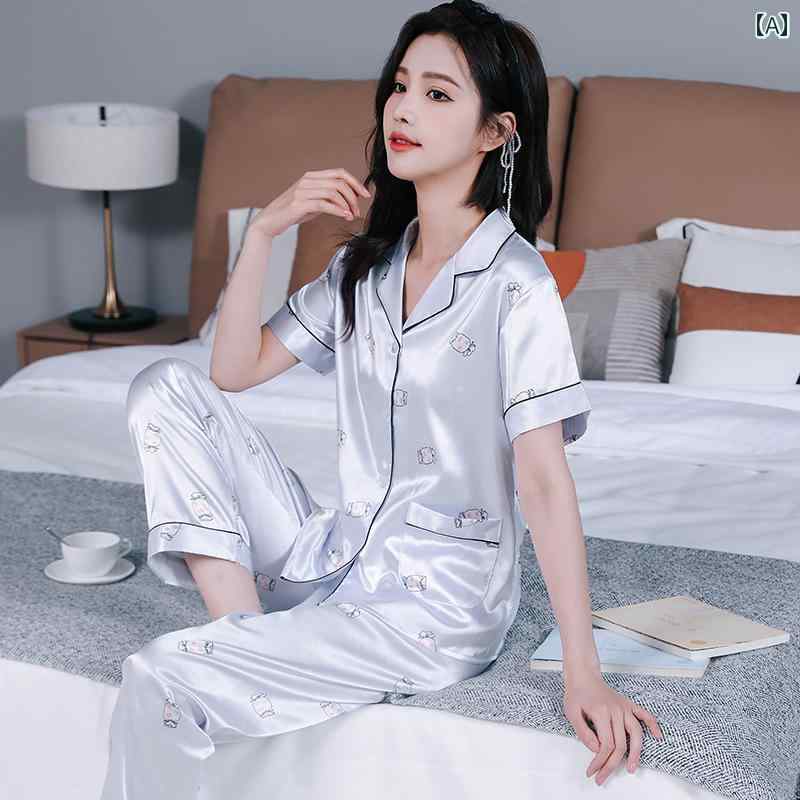 セットアップ パジャマ レディース おしゃれ 大きいサイズ 夏 かわいい プリント アイス 開襟 シャツタイプ 快適 ルームウェア
