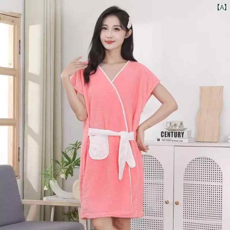 バスローブ レディース おしゃれ 快適 タオル生地 吸水 速乾 吊り紐 バスカート 大人 美容院 家庭用 柔..
