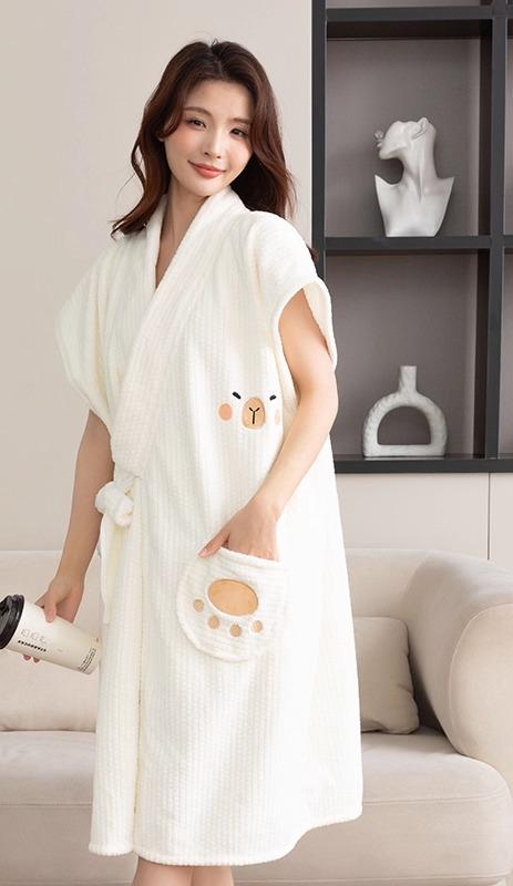 バスローブ レディース おしゃれ 快適 夏 大人 吸水 速乾 着る バスタオル ワンピース 動物柄 Vネック