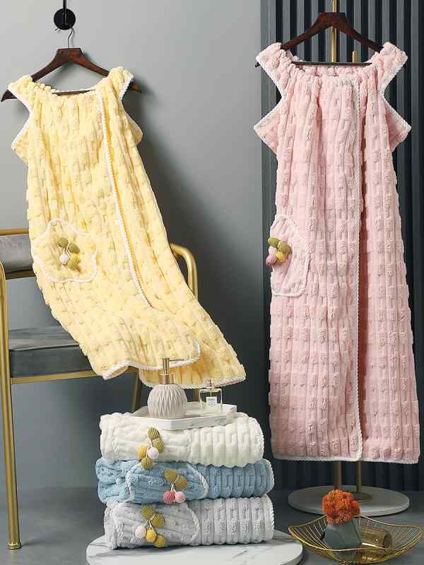 バスローブ レディース おしゃれ 快適 速乾 吸水 軽量 タオル ワンピース 温泉 お風呂上がり 家用 着るタイプ 便利 大人 ポケット かわいい