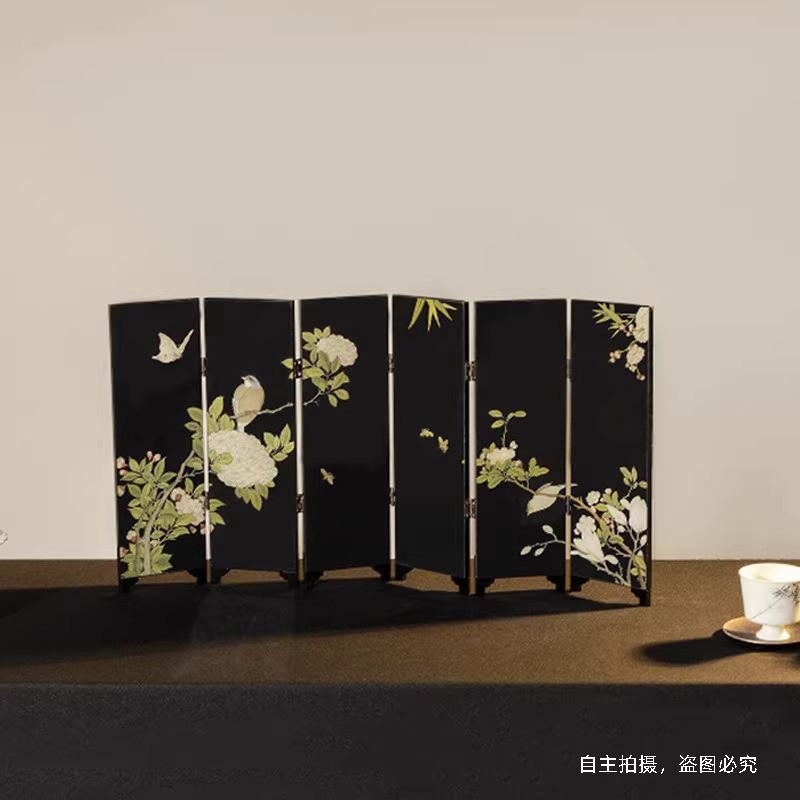 屏風 インテリア チャイナ レトロ 置物 茶室 両面 スクリーン 飾り 漆 茶道 伝統的 ギフト 箱 木製 折..