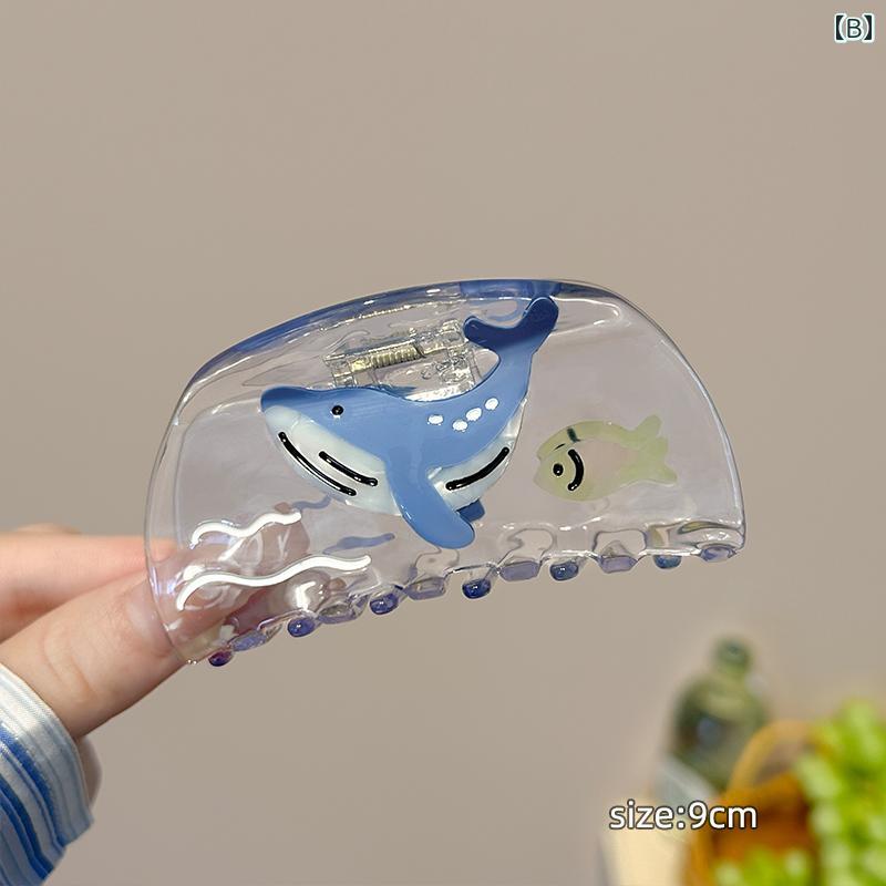 ヘアクリップ かわいい 海モチーフ アクリル 透明 アクセサリー レディース 後頭部 まとめ髪 韓国 サメ クジラ 金魚 個性的 夏 涼し気 お出かけ ビーチ 旅行