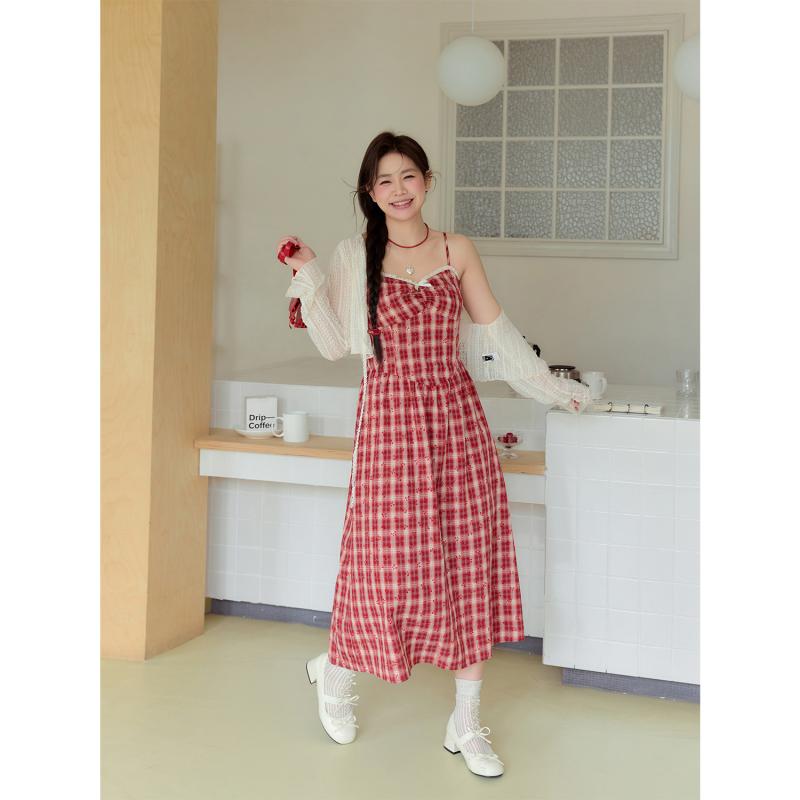 キャミワンピース レディース おしゃれ 大きいサイズ 体型カバー 春 チェック柄 ミニ丈 華やか リボン 可愛い 着やせ ショート丈