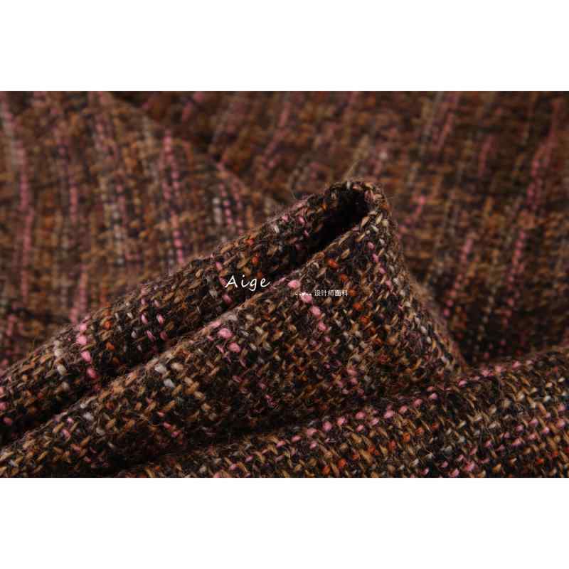 ツイード 生地 レトロ 茶色 ミックスカラー ウール 秋冬 ポリエステル 柔らかい 裏地 スカート ジャケット シンプル おしゃれ ハンドメイド