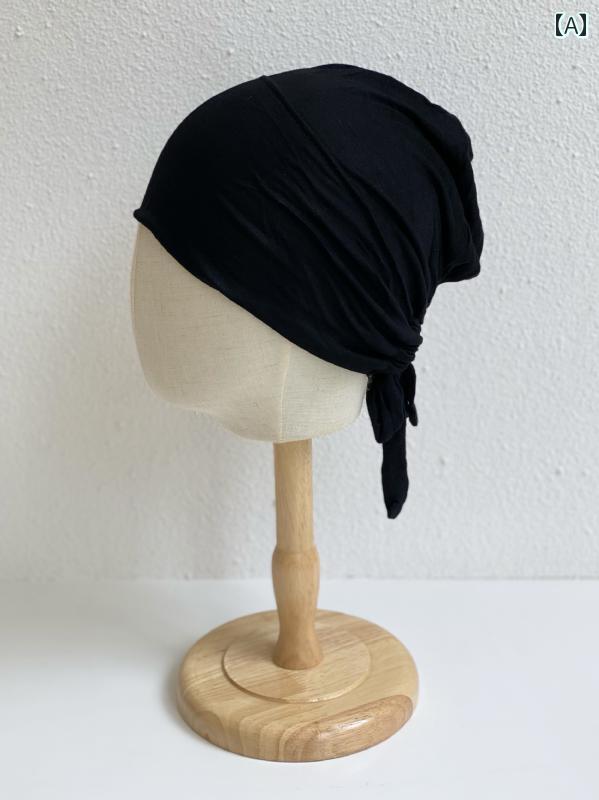 帽子 レディース おしゃれ 無地 モダール 伸縮性 あり ひも ヘッドカバー インド風 室内用 通気性 快適..