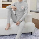 肌着 メンズ 綿 秋冬 上下セット インナー 長袖 モックネック ロング ズボン下 厚め 暖かい 柔らかい プリント 英字 大きいサイズ グレー 赤 黒