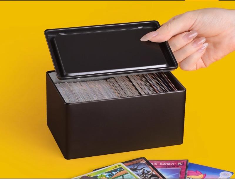 タロットカード ケース 収納 黒 アイアン ボックス 大容量 防水 防塵 ブリキ 卓上 ゲーム シンプル スクエア 小物入れ ふた クリア スリーブ セット