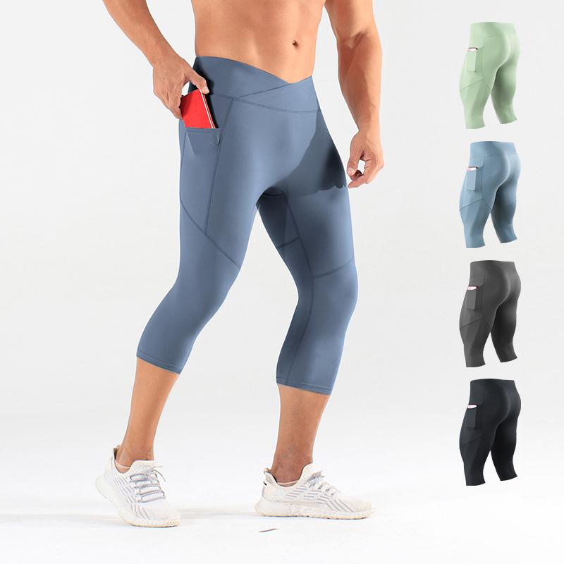 七分丈パンツ メンズ おしゃれ クロス ハイウエスト ヨガ スポーツ タイト フィットネス トレーニング ランニング バスケットボール 速乾 伸縮性