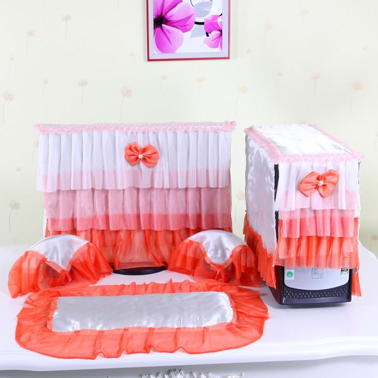 パソコンカバー レース カントリー 調 布製 デスクトップ用 防塵 液晶 フリル リボン おしゃれ ピンク ..