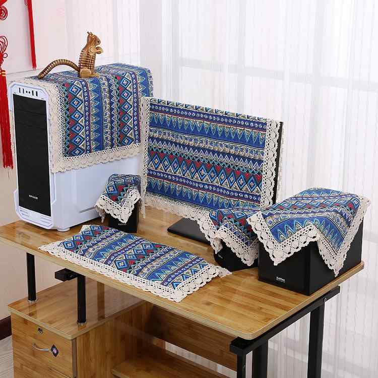 パソコンカバー 綿麻 ほこり防止 レース 花柄 液晶モニター デスクトップ 保護 22寸 24寸 27寸