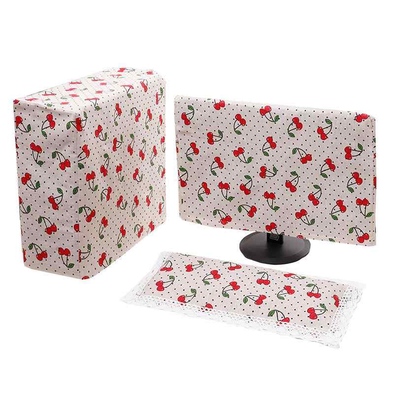 楽天フロントップ楽天市場店パソコンカバー 主機カバー モニターカバー 一体型カバー 液晶デスクトップカバー チェリー柄 ドット柄 防塵 かわいい おしゃれ 机保護カバー