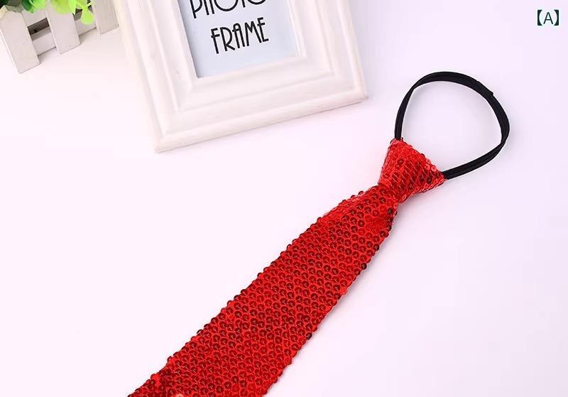 ネクタイ メンズ レディース ユニセックス ワンタッチ 簡単装着 小物 パフォーマンス 撮影 舞台 衣装 キラキラ 装飾 スパンコール 個性的 黒 紫 青