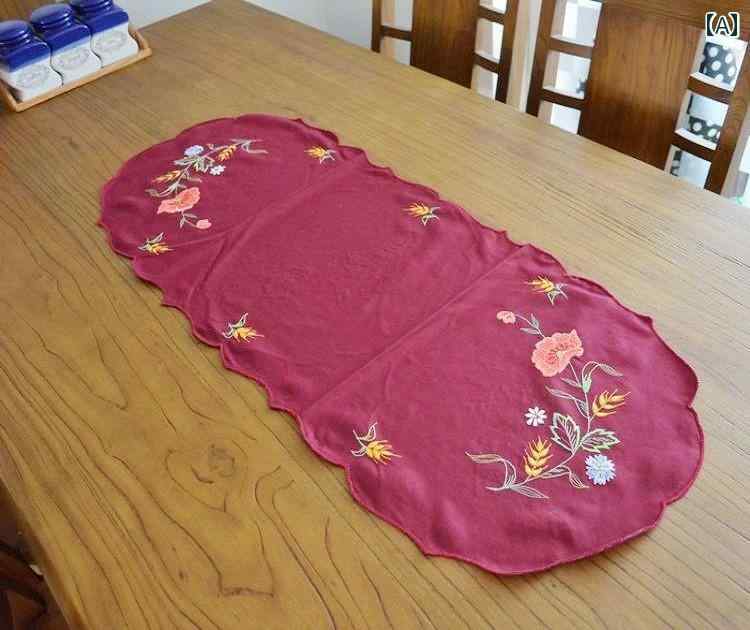 テーブルランナー おしゃれ ラウンド 刺繍 家庭 インテリア ダイニング リビング キャビネット 装飾 アメリカン カントリー 花柄 赤 緑 青