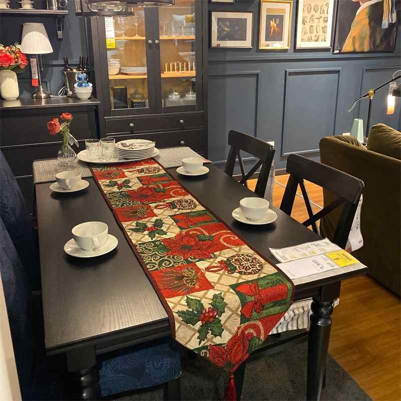 テーブルランナー おしゃれ ランチョンマット タッセル ロング 洗える インテリア ダイニング リビング キャビネット 装飾 クリスマス お祝い パーティー アメリカン カントリー 雪だるま トナカイ サンタクロース