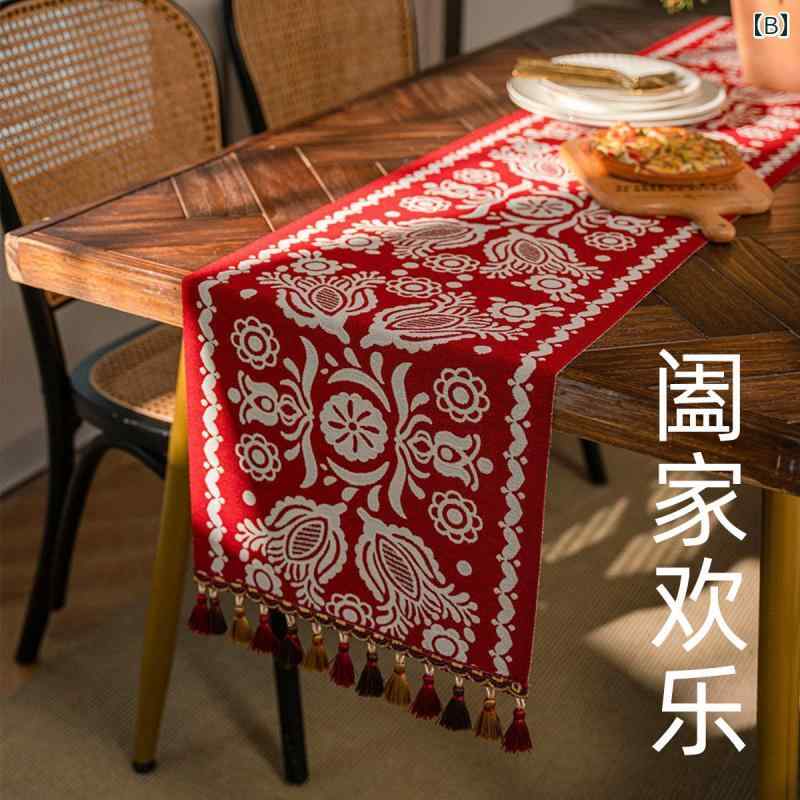 テーブルランナー おしゃれ タッセル 刺繍 インテリア ダイニング 装飾 パーティー 屋内 ボヘミアン アメリカン カントリー レトロ エスニック 花柄