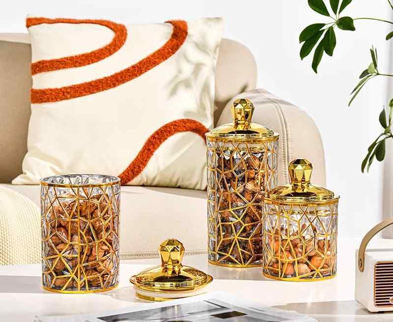 保存容器 プラスチック製 広口 円筒形 キッチン用品 キャニスター インテリア 食品密封 収納道具 クリアケース 調味料 ナッツ ティーパック お菓子 多用途 シンプル おしゃれ 透明 ゴールド