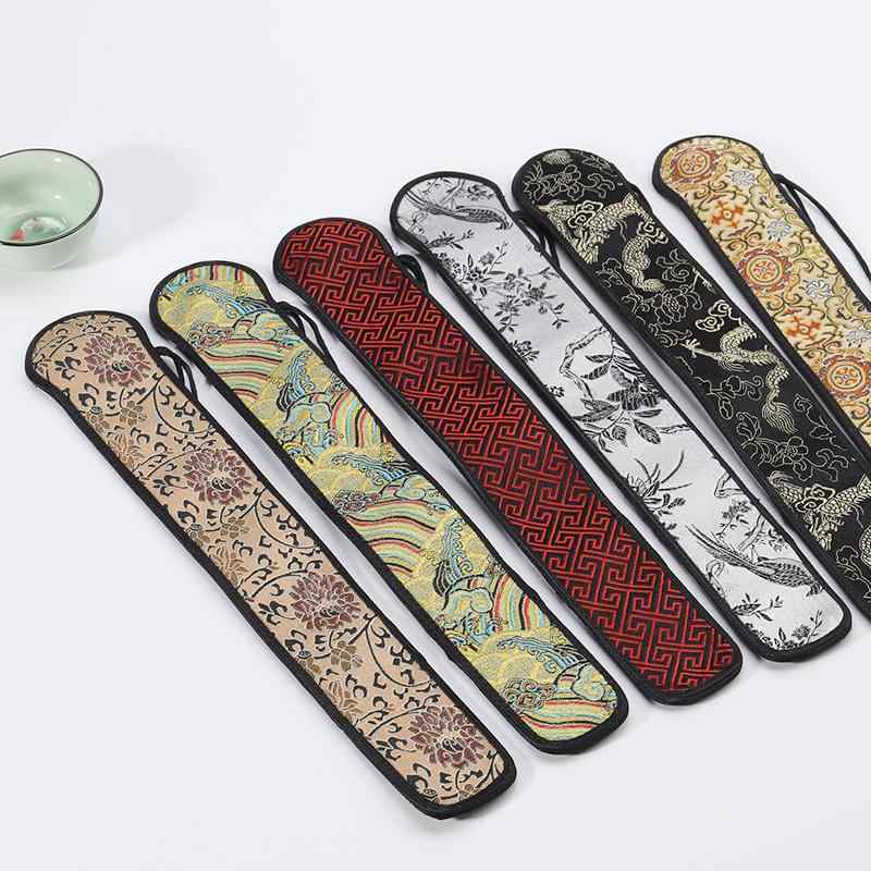 扇子袋 女性 男性 布 柔らかい チャイナ風 刺繍 収納 漢服 持ち運び カバー ストラップ 保護 折りたたみ 宋 錦 花柄 波 ドラゴン 青 黒 ゴールド レトロ 旅行