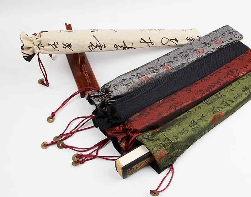 扇子袋 女性 男性 布 柔らかい チャイナ風 刺繍 収納 漢服 持ち運び 保護 カバー 巾着 古銭 折りたたみ バッグ 綿 麻 レトロ 漢字 旅行 カーキ グレー 緑