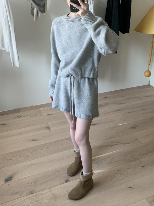 Wool - ニットショートパンツ レディース おしゃれ カジュアル ハイウエスト ウエストゴム Aライン ビッグシルエット 無地 ゆったり 体型カバー リラックス