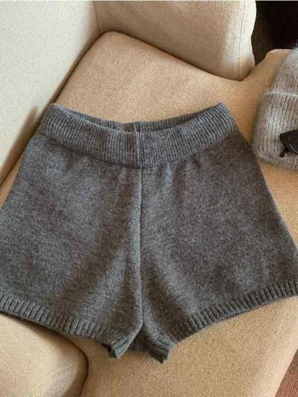 ショートパンツ レディース おしゃれ カジュアル 白 ニット 毛糸 冬 ハイウエスト 裏起毛 もこもこ 欧..